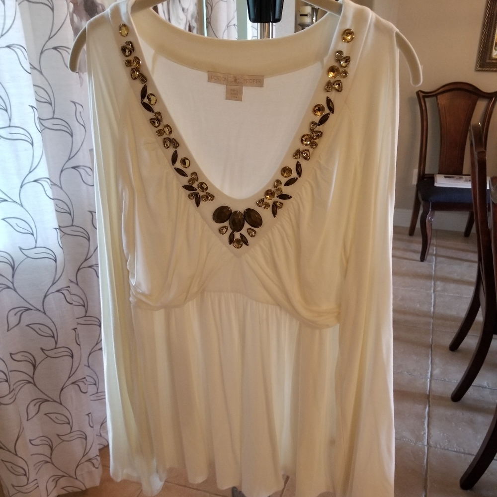Boston Proper embellished cold shoulder top